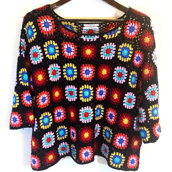 ANTHROPOLOGIE Magdalena Boho Hippie Festival Crochet Jumper Granny Square Large - Picture 1 of 6